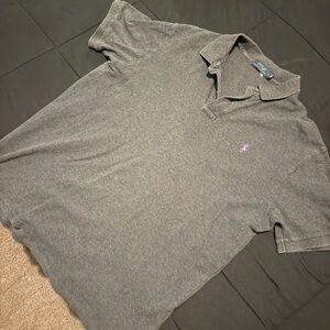 Ralph Lauren Polo Short Sleeve Polo Shirt - Charcoal with Purple Logo